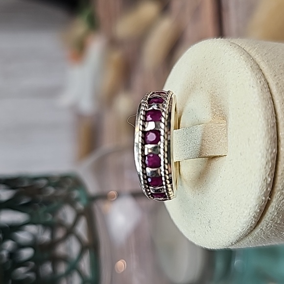 Thailand Jewelry - GENUINE RUBY RED BRAIDED STERLING SILVER CHANEL SET BAND